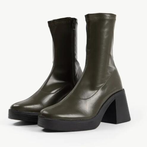 block heeled boot in khaki