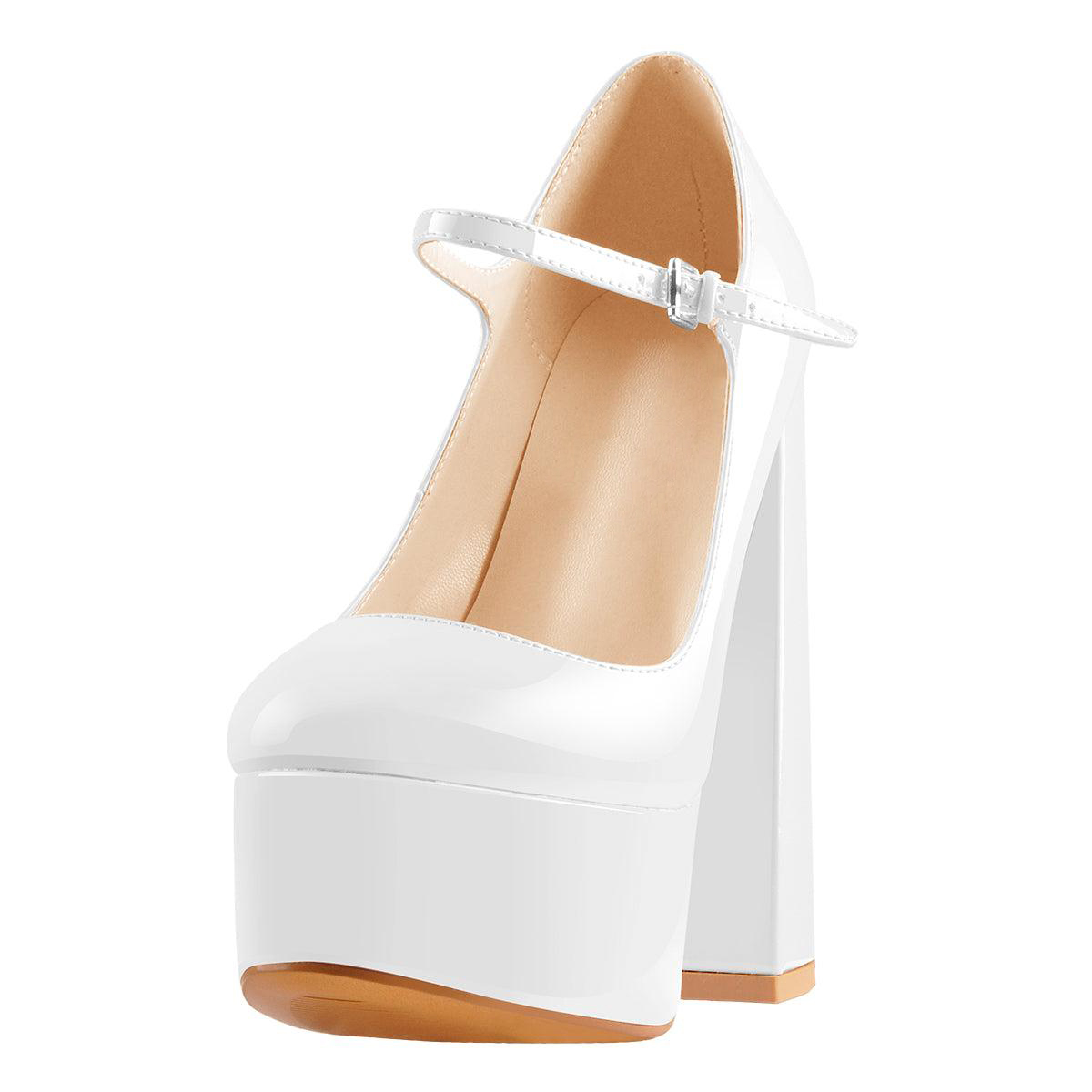white platform pointed toe chunky square heels
