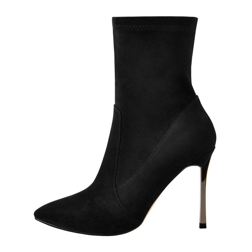 black suede metal heel boots
