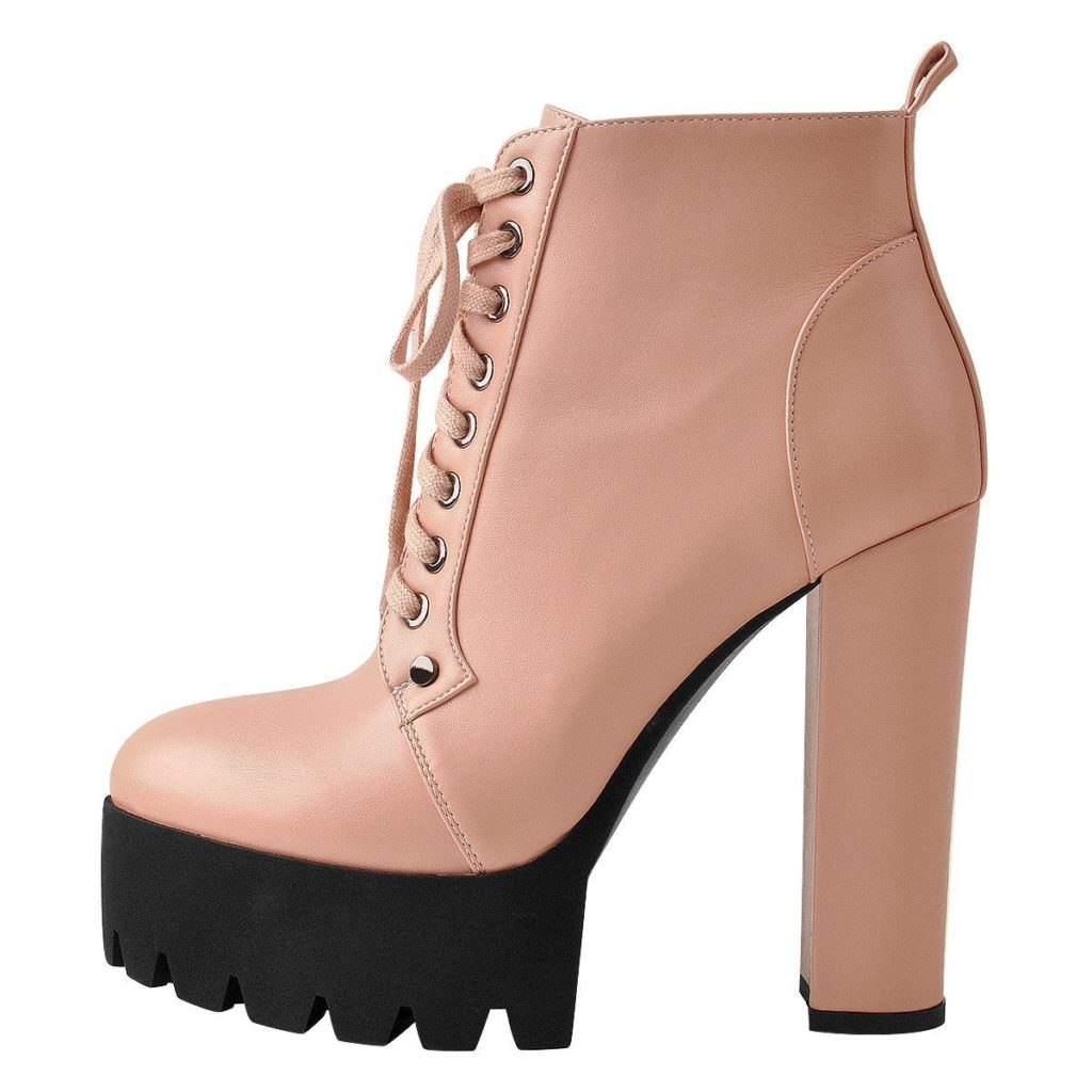 baby pink platform chunky heels ankle boots