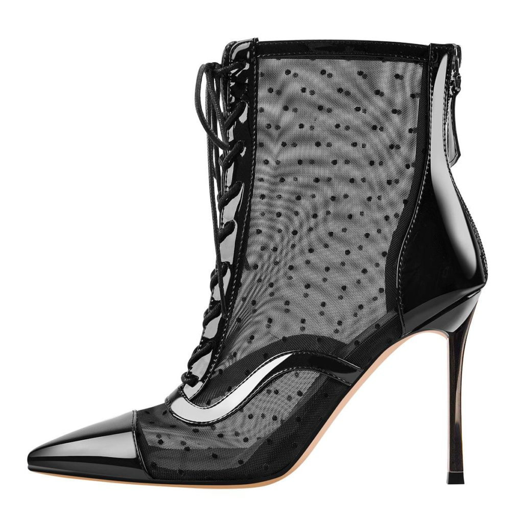 black mesh metal heel boots