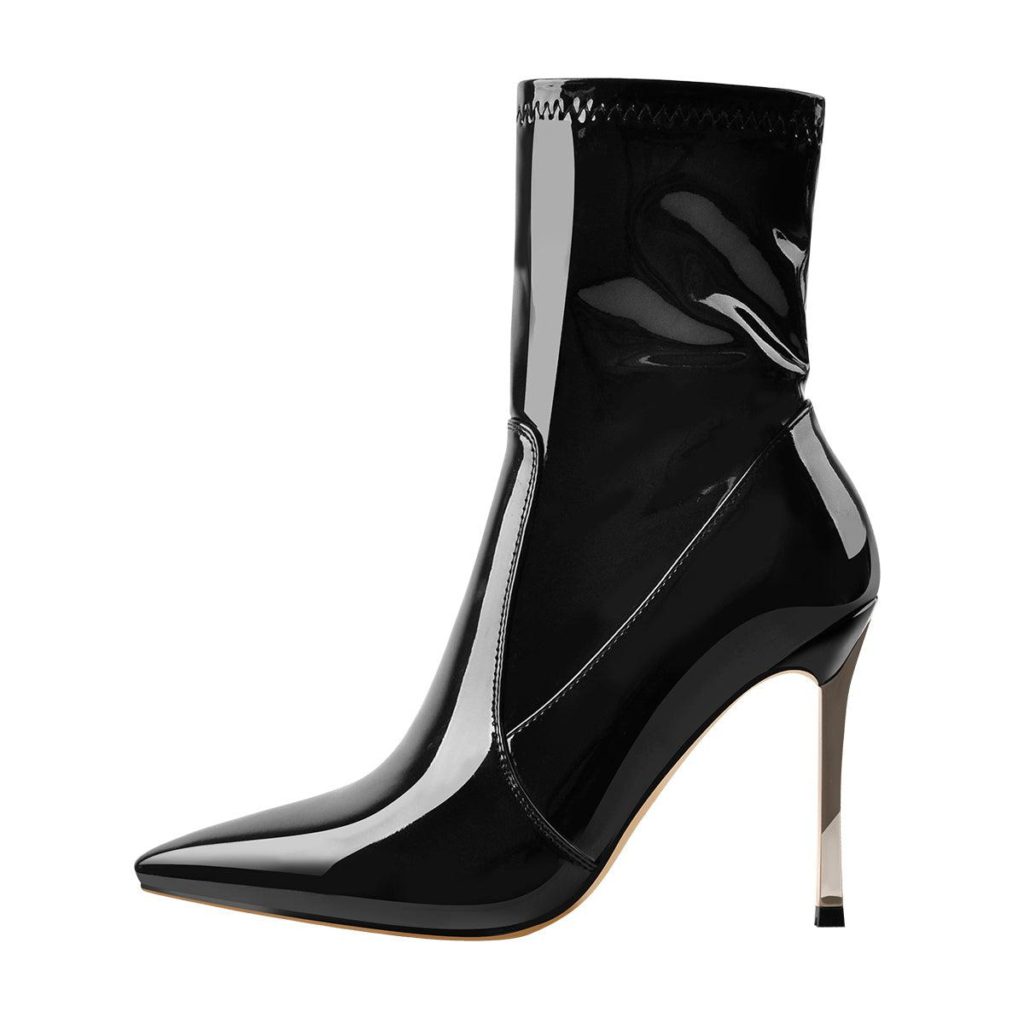 black patent leather metal heel boots