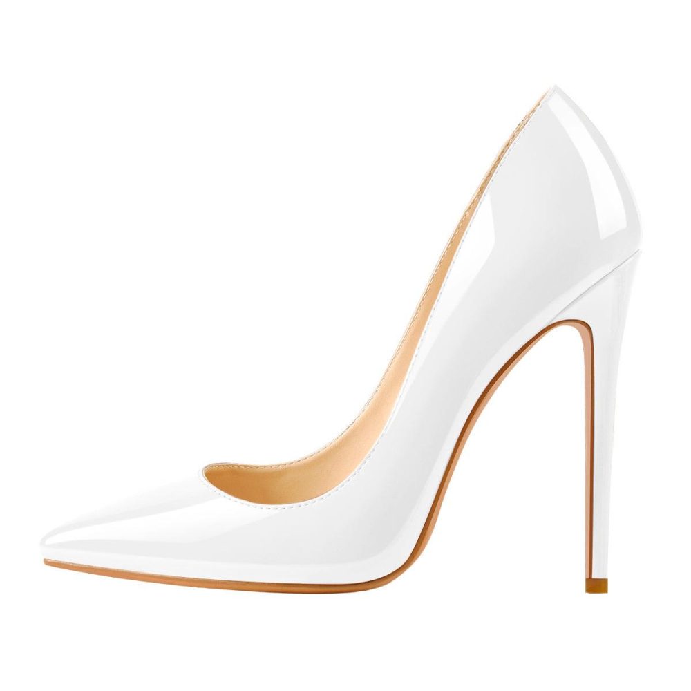 white patent leather stiletto heels pumps