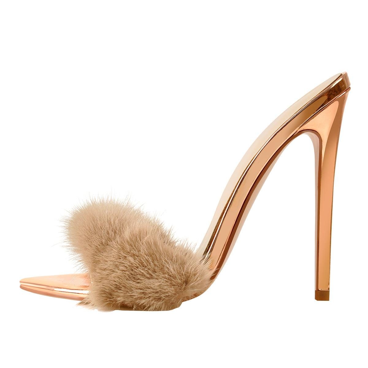 12cm rose gold feather high heel stiletto sandals