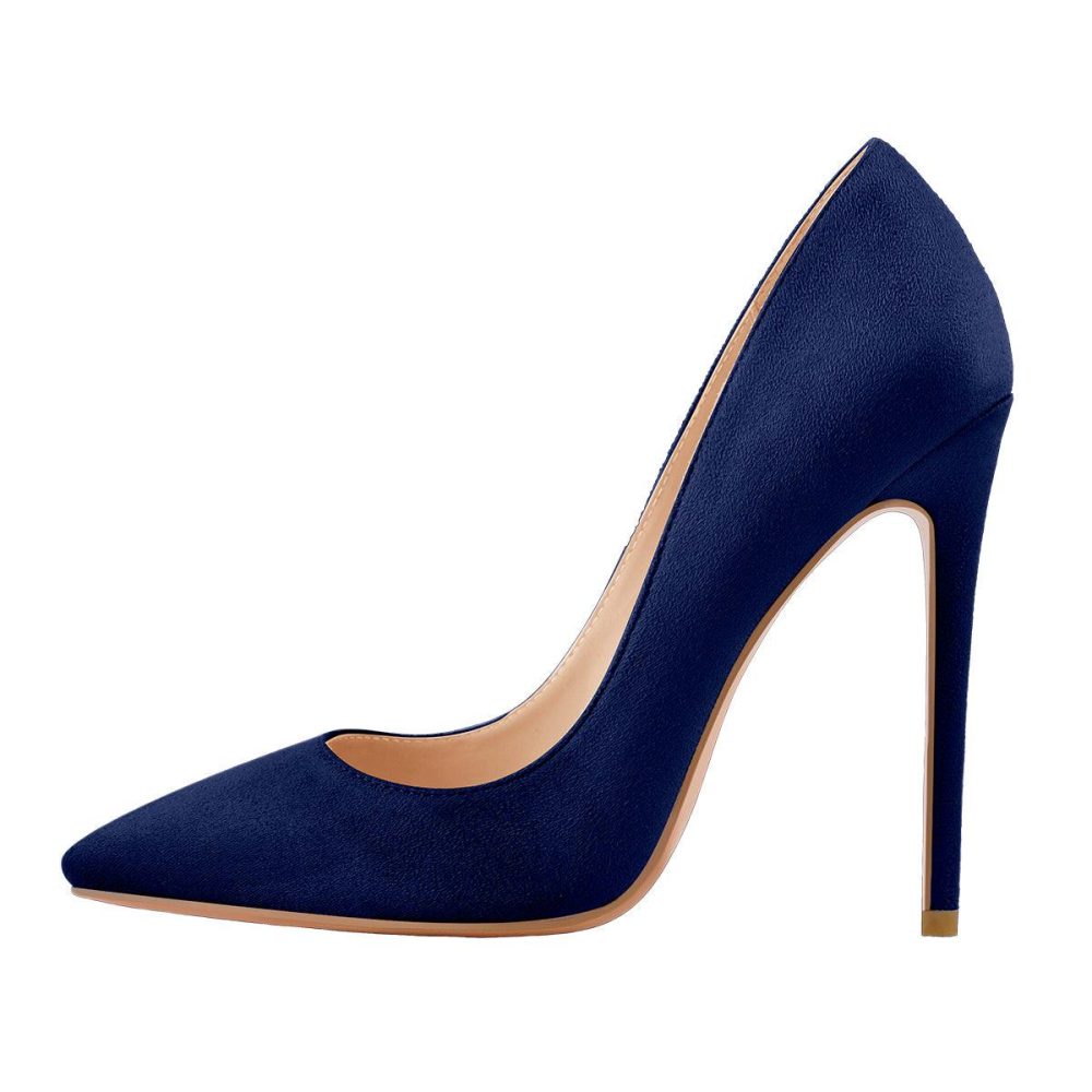 blue suede pointed toe pumps